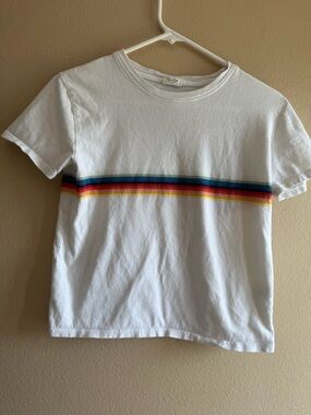 John Galt Brandy Melville White Rainbow Stripe Baby Tee OS XS/S